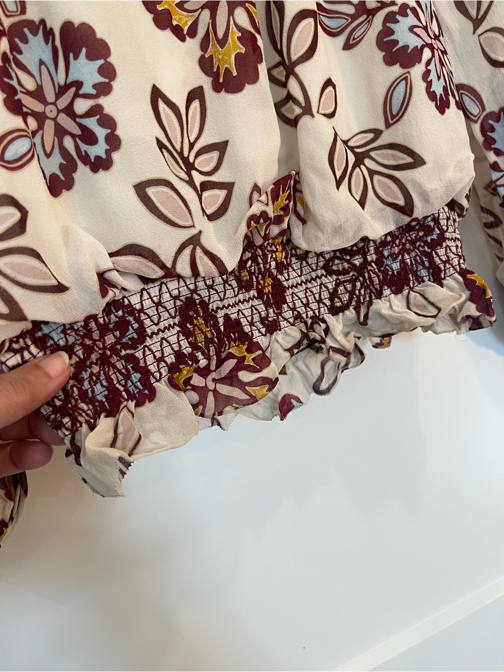 Tory Burch floral off the shoulder smocked boho preppy garden truffle top sz XS - Picture 7 of 12